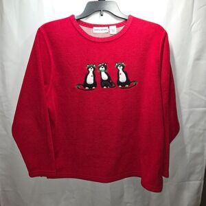 Women's Cathy Daniels Red Sweatshirt 3 Christmas Cats VTG XL